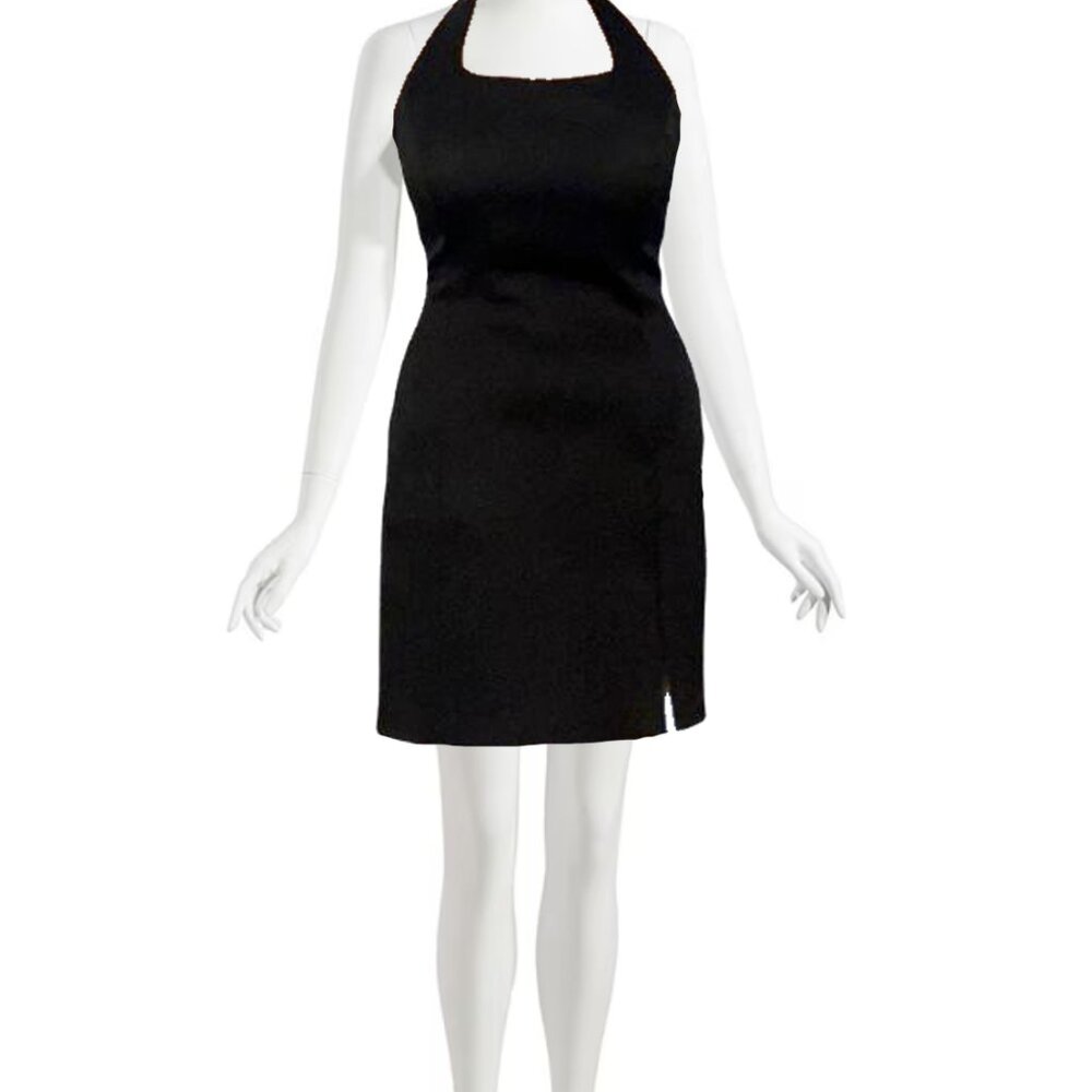 Black Satin Mini Halter Dress